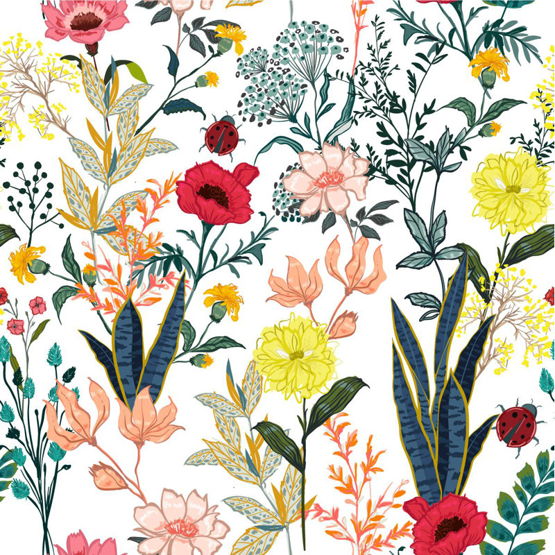 Murale fleurs et coccinelles, L 100 po x L 100 po