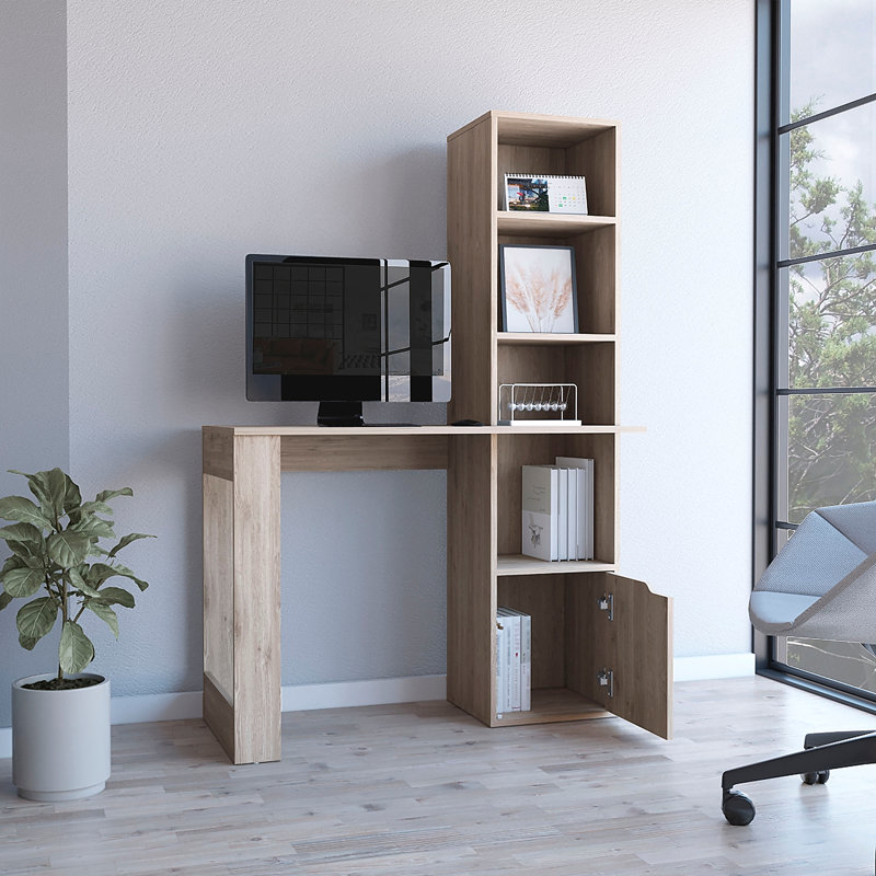 Bureau d'ordinateur avec bibliothèque et armoire, Gris