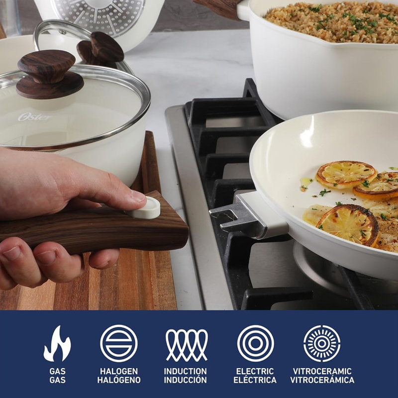 Batterie de cuisine en céramique matte antiadhésive 18 pièces Oster SmartHandle Advance