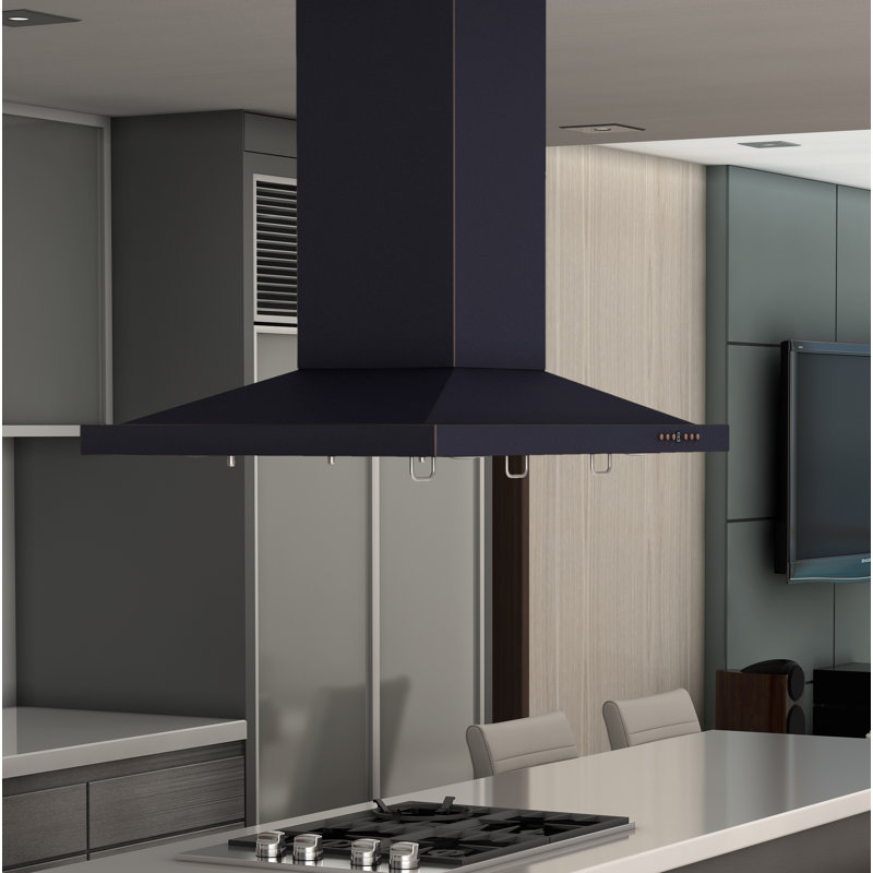 30" 400 CFM Ducted Island Range Hood, Hand-Hammered Copper, 30"