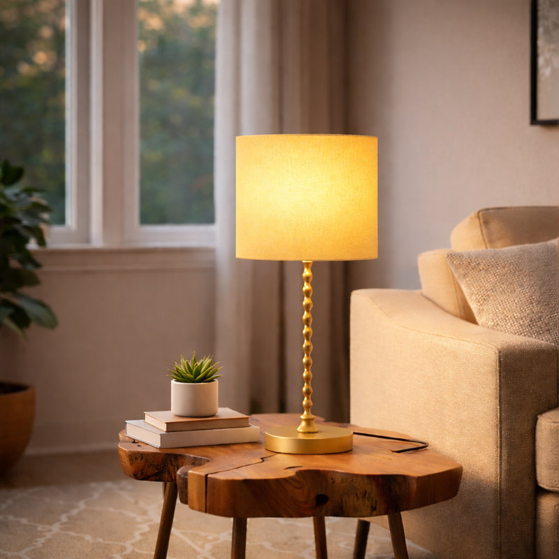 Ochre Yellow Painted Table and Nightstand Lamp