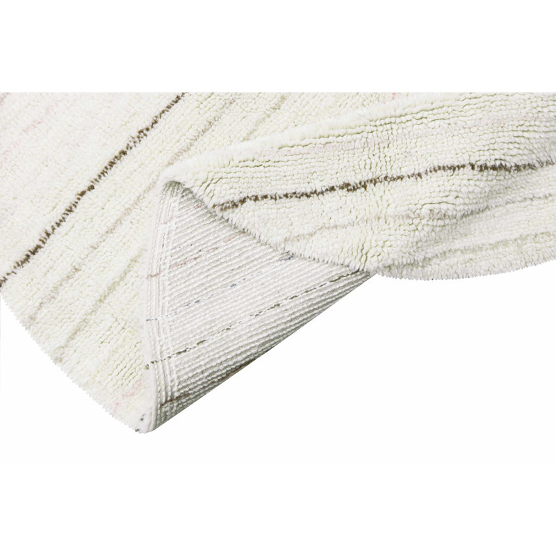 Woolable Kids Wool Striped Area Rug in White/Gray, Round 4'