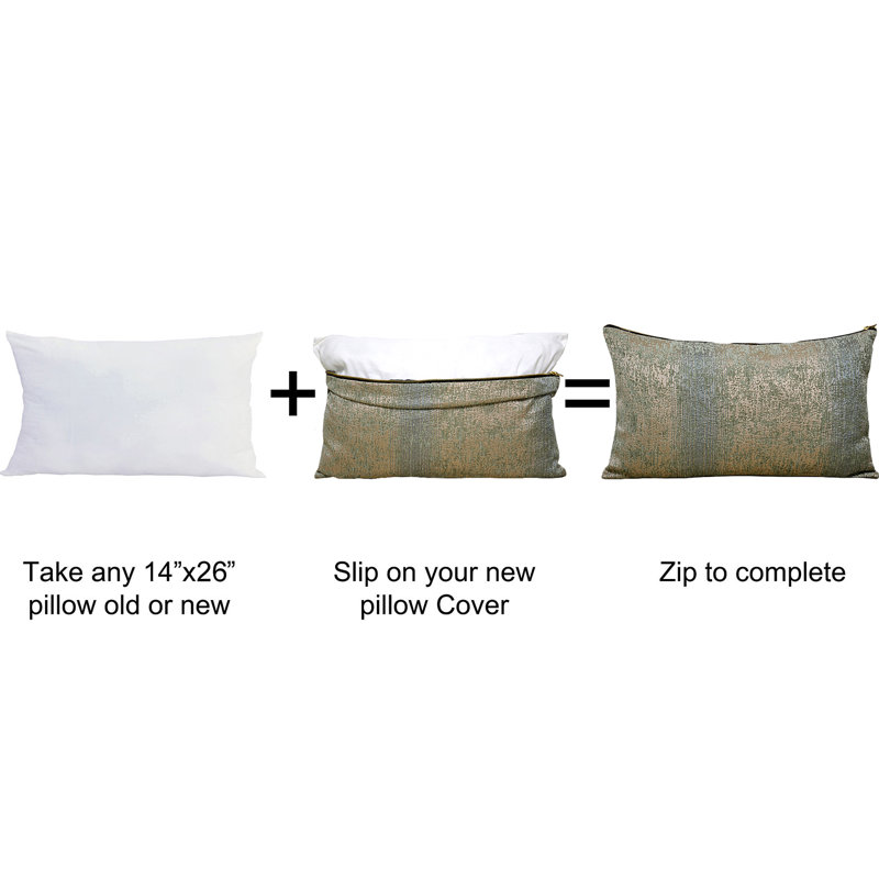 Jacquard Chenille Rectangular Lumbar Pillow Cover, Taupe/Sage