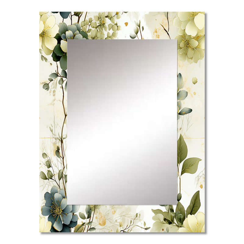 Yulon Green Botanical Dreams - miroir décoratif en patchwork, miroir mural en patchwork, impression d'art en métal