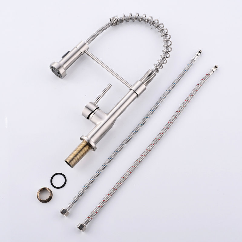 Robinet de cuisine rétractable, nickel brossé, rotation à 360 degrés, facile à utiliser pour robinet contemporain avec douchette, bec à arche élevée