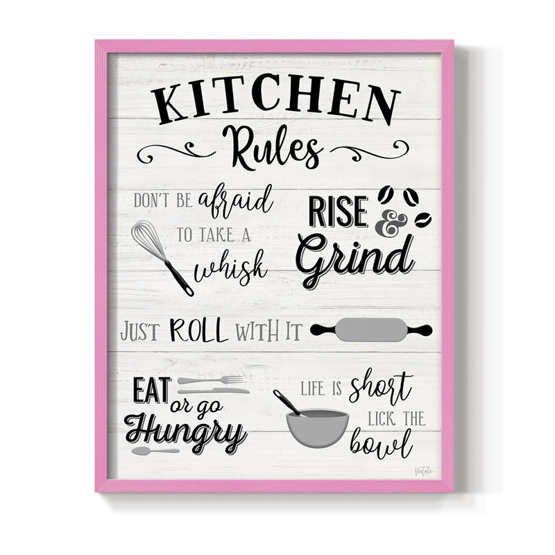 «Rules of the Kitchen», reproduction encadrée - bois massif, H 15 po x l 12 po, Rose