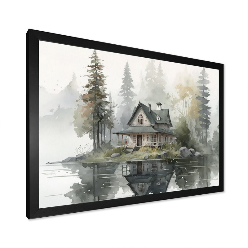 Maison de campagne au bord du lac II, Cadre simple noir, H 12 po x l 20 po x P 1 po