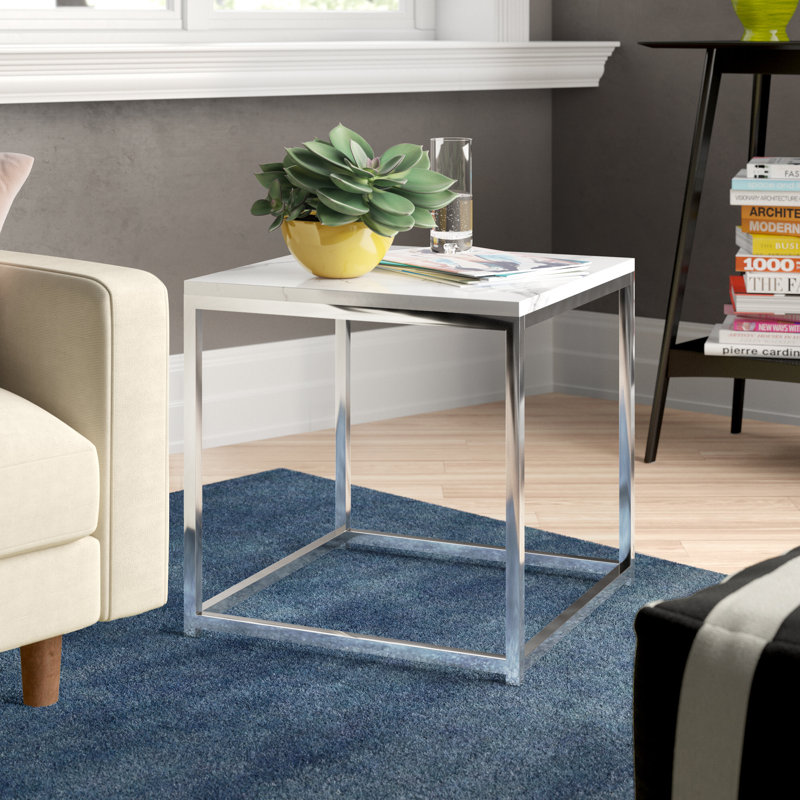 Rumi Frame End Table, White, Chrome