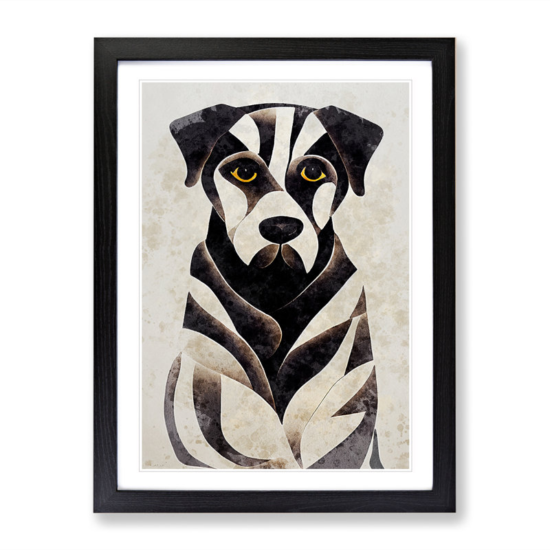 A Sitting Dog Abstract - Single Picture Frame Print, 64cm H x 46cm W x 2cm D, Black