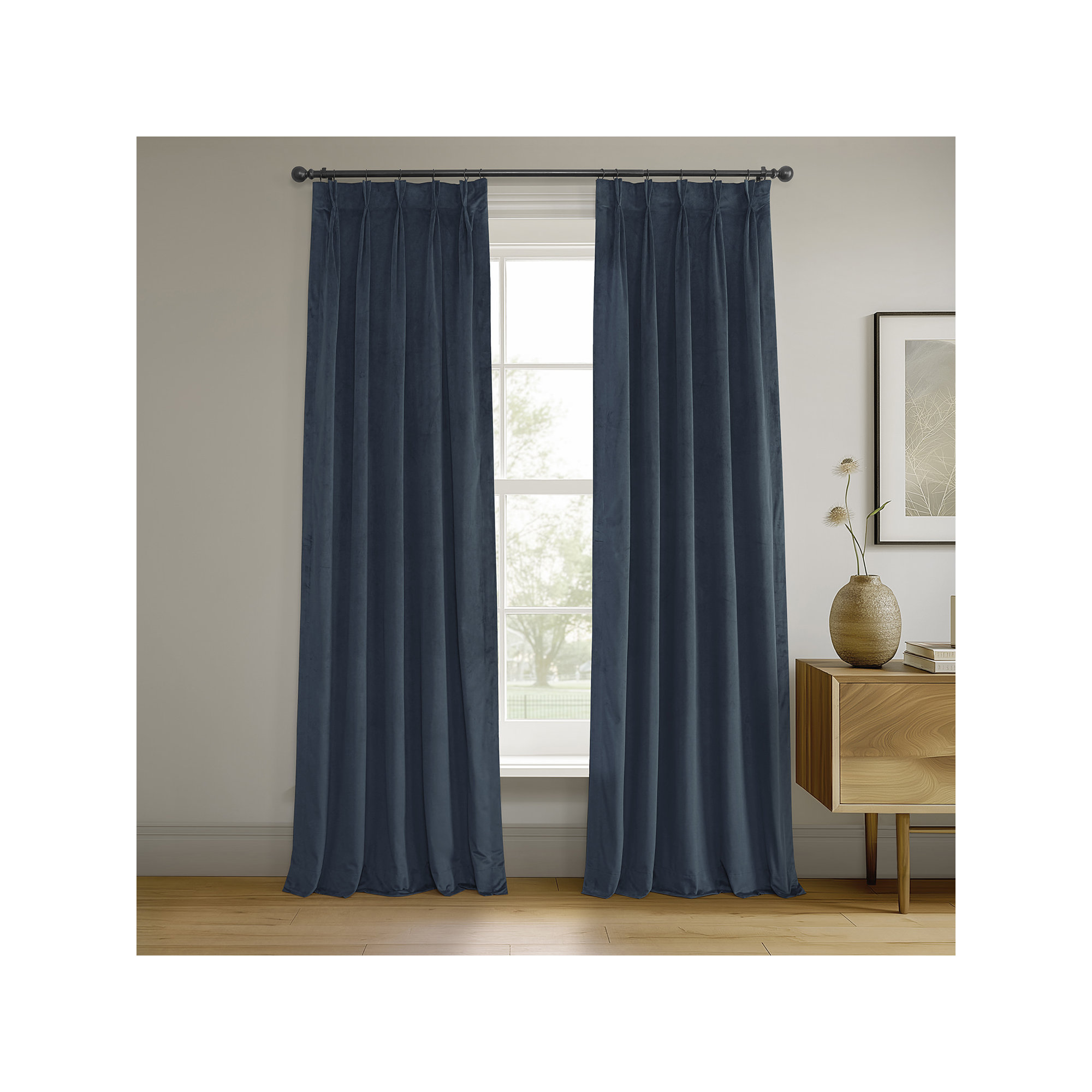 Balone French Pleat Signature Velvet Curtains for Bedroom Blackout Curtains for Living Room Single Panel, 25" W x 84" L