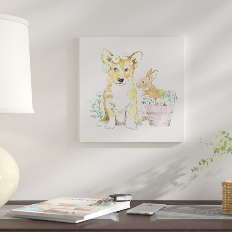 « pâques pups i », impression sur toile, H 18 po x l 18 po x P 1,5 po, Pas de tapis, Toile tendue