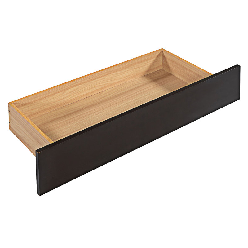 Grand lit plateforme avec rangement en bois et gigogne, Noyer