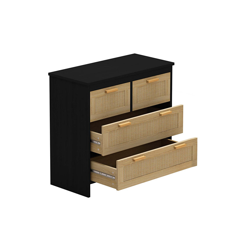 Armoire de rangement en rotin à 4 tiroirs Marley , Noir