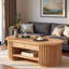 Table basse ovale cannelée moderne 43,7 po avec tiroirs, tablette basse et panneau rond en verre trempé-305249442
