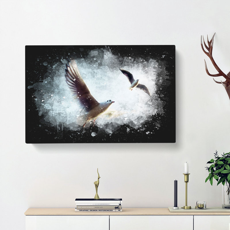 Pair Of Flying Seagulls - Wrapped Canvas, 60cm H x 91cm W x 3cm D
