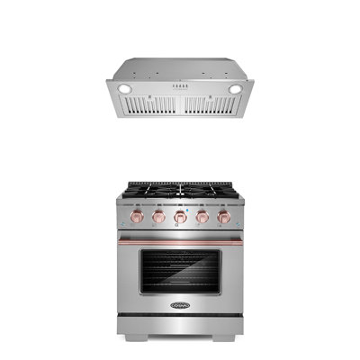 Cosmo 3 Piece Kitchen Appliance Package with 30'' Gas Freestanding Range , and Insert Range Hood -  COS-3PKG-522