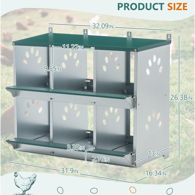 Boîte de nidification pour poulets, 6 nichoirs en métal pour poules, boîtes de nidification pour poules en acier galvanisé, facile à assembler