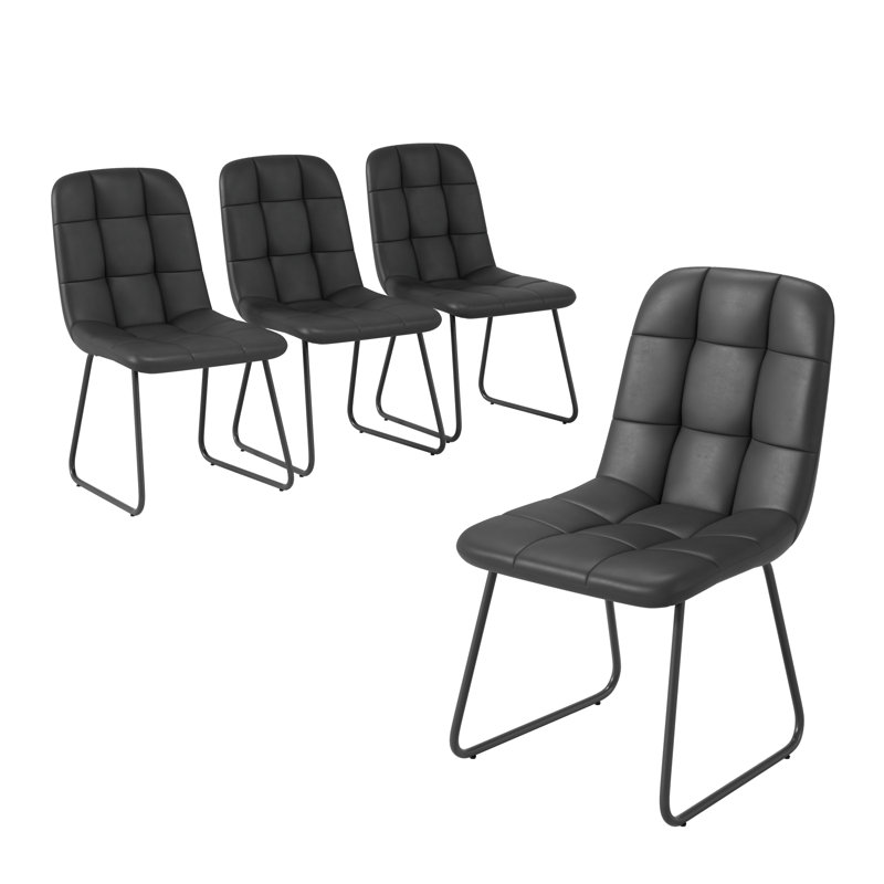 Modern Kitchen Dining Chairs, Upholstered Side Chairs (4 Chairs), Black, 4