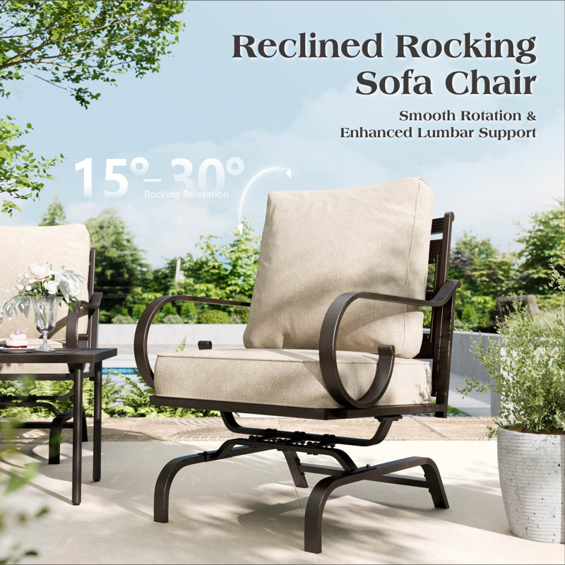 7 Person Outdoor Patio Seating Set With 2 Rocking Lounge Chairs, No, 6 Pcs: Table, Sofa, 2 Rocking Chairs,2 Arm Chairs, Beige