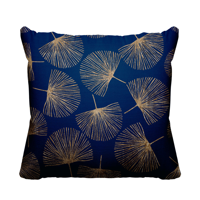 Coussin intérieur / extérieur Joba Dandilion, L 15 po x H 15 po, Bleu marine/doré