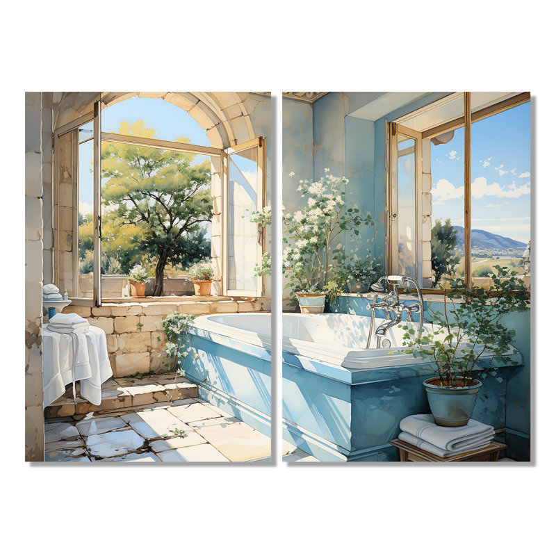 «Bathroom Bathroom Fresh» - art mural bleu, Wrapped Canvas, Does Not Apply, 36" H x 48" W
