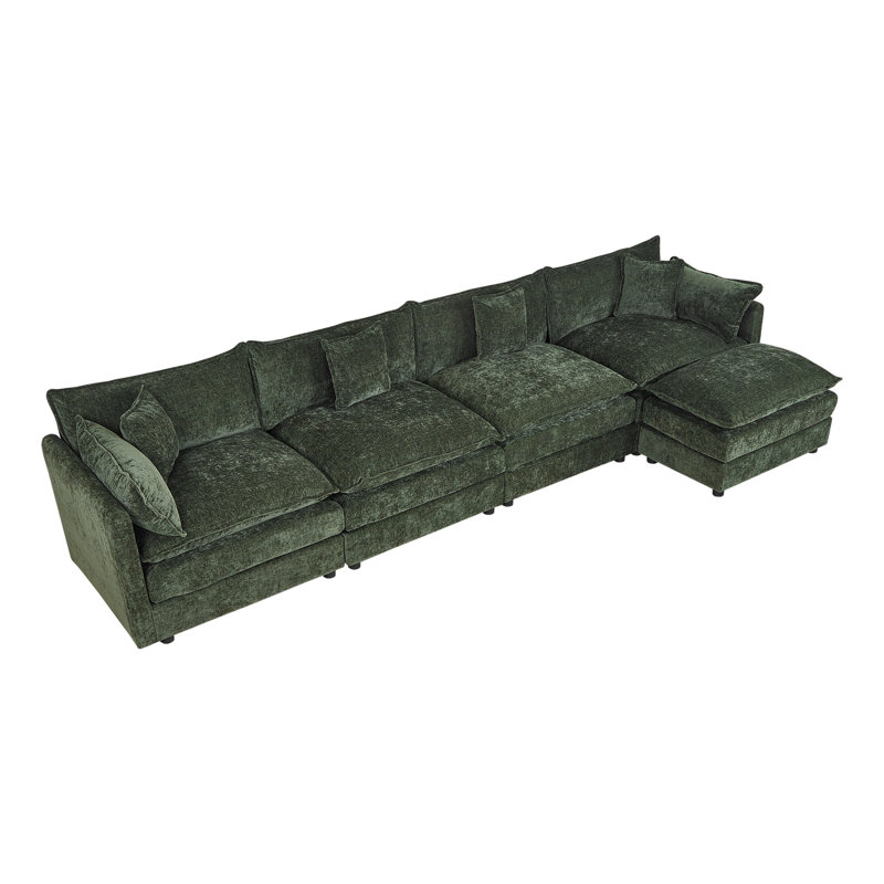 Canapé-lit en chenille moderne avec repose-pieds, H 33,85 po x l 147,22 po x P 35,82 po, Chenille verte