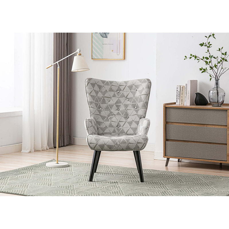 Fauteuil rembourré, Tissu gris à géométrie