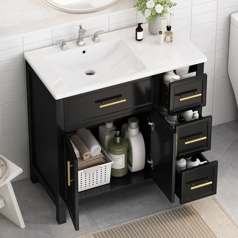 36'' Single Bathroom Vanity With Ceramic Top, Black