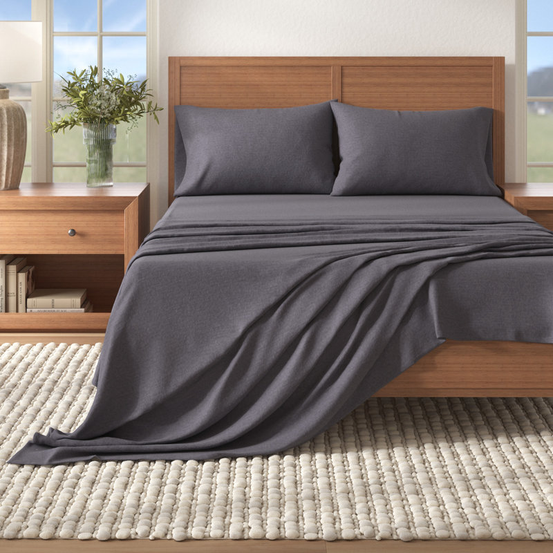 Raye Heathered Cotton Blend Flannel Sheet Set, Twin, Heathered Acai Purple