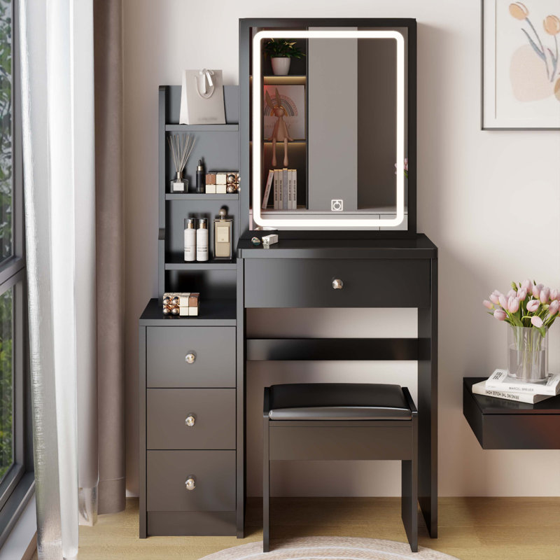 Table de chevet avec armoire de chevet, Noir 2