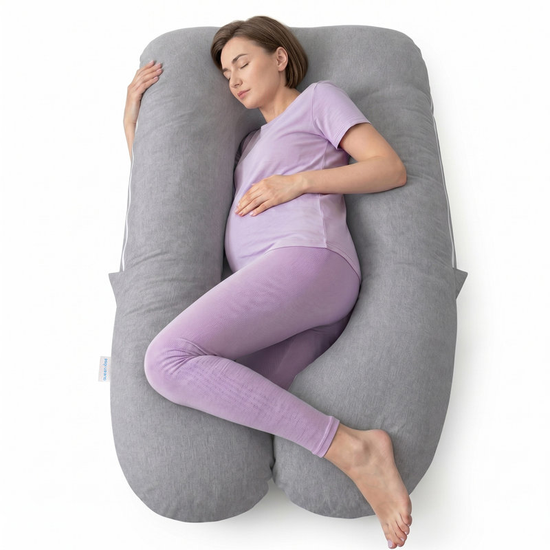  Oreiller pour la grossesse Queen Rose, oreillers soyeux rafraîchissants pour dormir, oreiller de maternité pour femme enceinte avec housse en jersey de soie rafraîchissante, gris clair