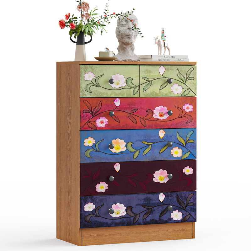 Commode 5 tiroirs brun à 5 niveaux avec panneaux de particules P2 26 po x 13 po x 36,6 po 1 pièce