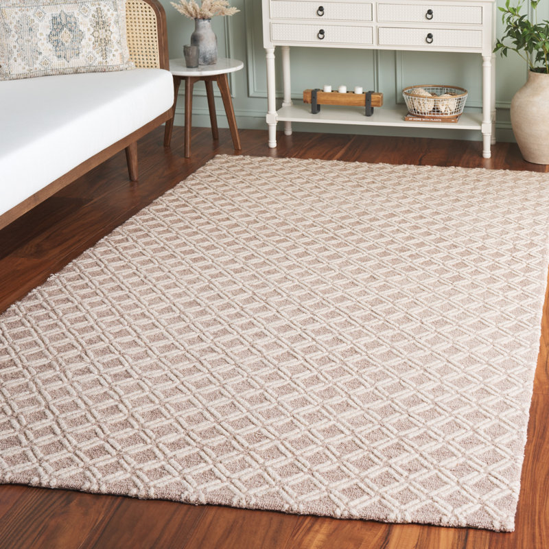 Genre 350 Hand Tufted Wool/Cotton Geometric Rug in Beige/Ivory, Rectangle 5' x 8'