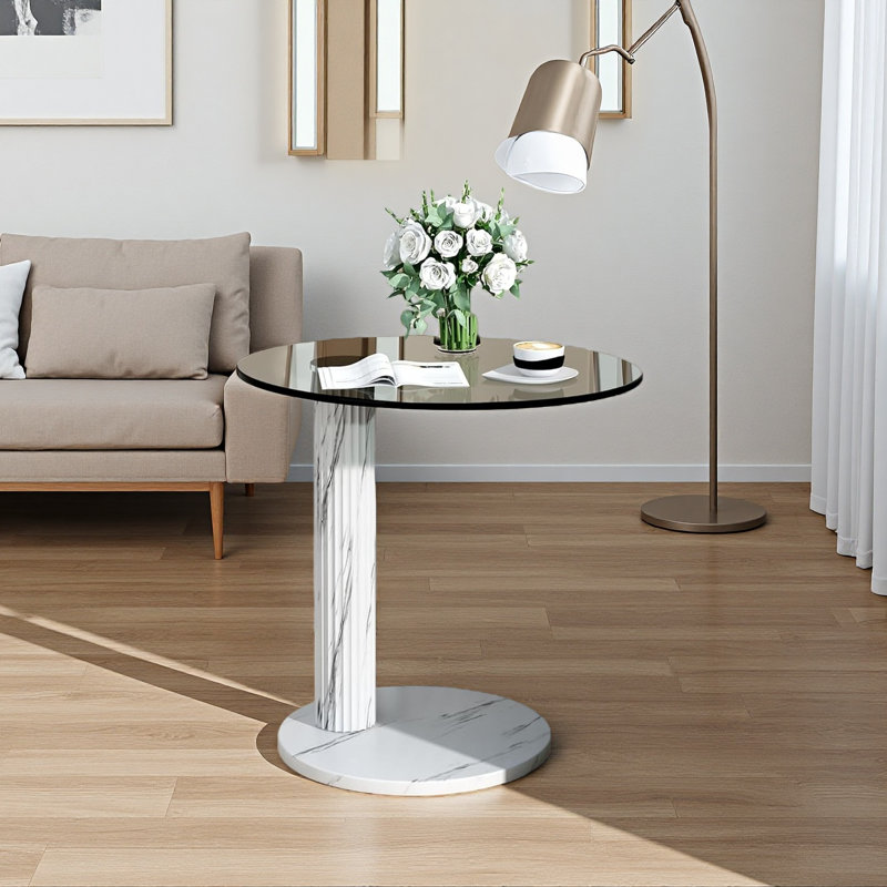 Table d'appoint de 22 pouces pour le verre, table de bout ronde moderne en verre trempé, table basse ronde en verre, petite table convenant au salon, au café, à la maison et au bureau