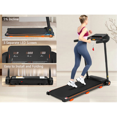 Tapis de course pour la maison, tapis roulant pliant silencieux de 2,5 HP avec capteur de fréquence cardiaque, capacité de poids de 300 lb, 7,5 MPH, tapis roulant incliné avec station de charge USB pour haut-parleur Bluetooth et Android, 6 amortisseurs de chocs