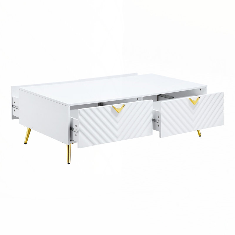 Table basse blanche à finition ultrabrillante, H 17 po x L 29 po x l 53 po