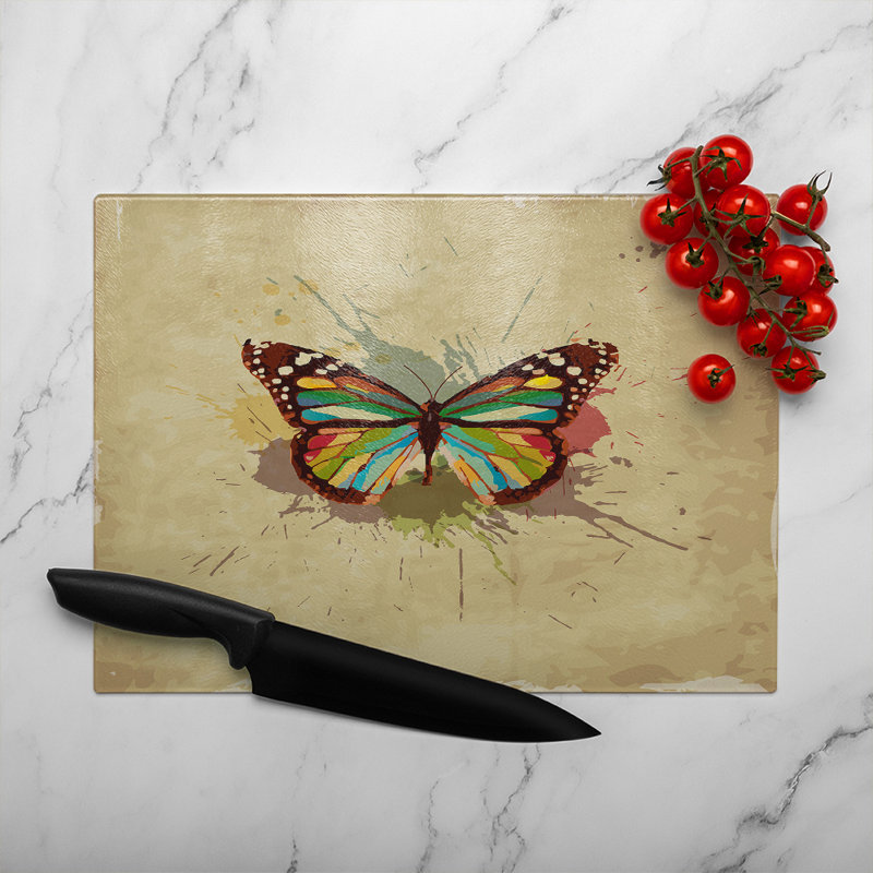 Butterfly & Paint Splats Glass Chopping Board, 40cm L x 28cm W