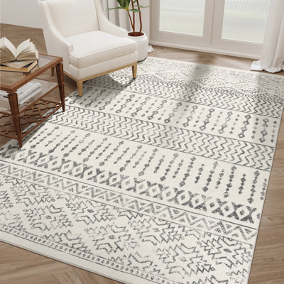 Ultra-Thin Moroccan Washable Rug, Anti-Slip Backing Rugs for Living Room (Ivory)