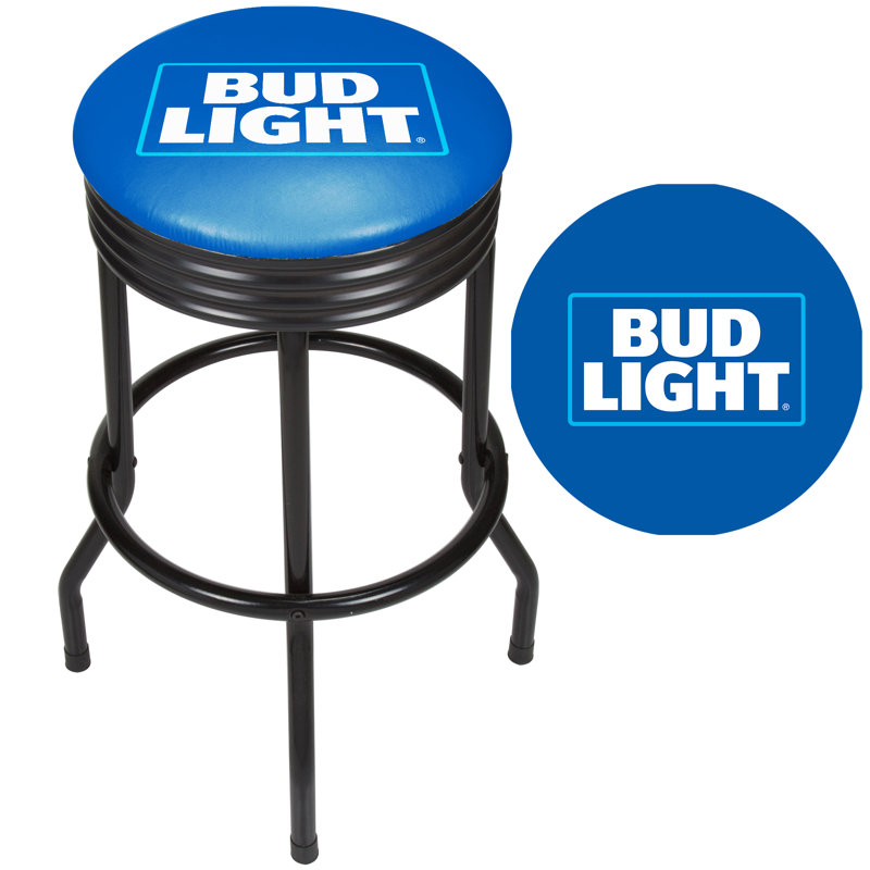 Black Ribbed Swivel Backless Metal Bar Stool