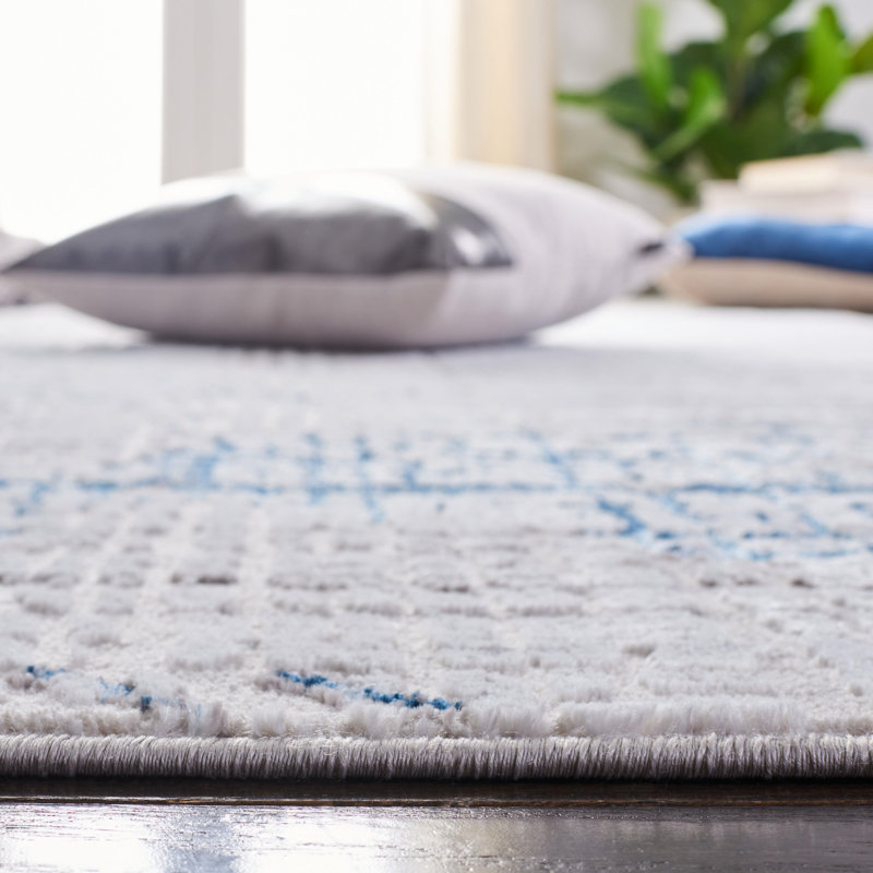 Amelia 2' x 8' Gray and Blue Hand-Knotted Runner Rug