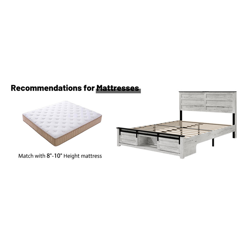 Lit double, tête de lit en bois, station de charge, éclairage à DEL, espace pour animaux de compagnie, sommier sans bruit, lit plateforme, lit simple à assembler, plateforme rembourrée, bruit, chambre à coucher moderne