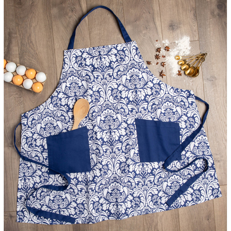 Angelia Bib Apron, White/Blue, Large
