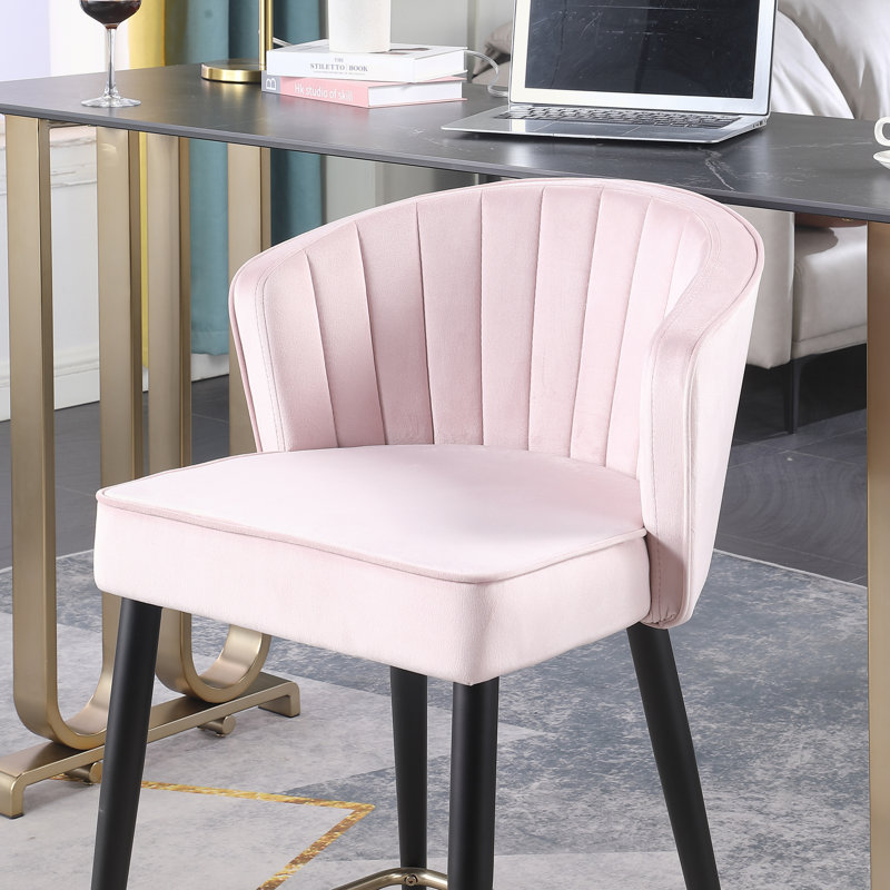 Tabourets de bar rembourrés en tissu Shiloe, Rose clair, 1