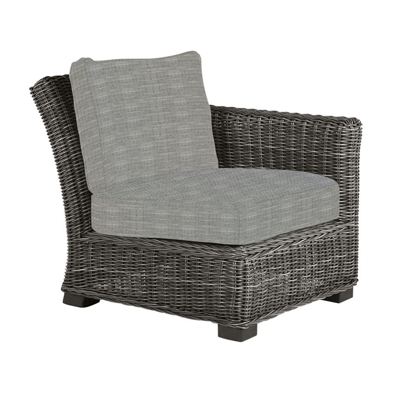 Rustic Patio Lounge Chair with Cushions, No Welt, Slate Gray, Rollo Silver InsideOut® Linen