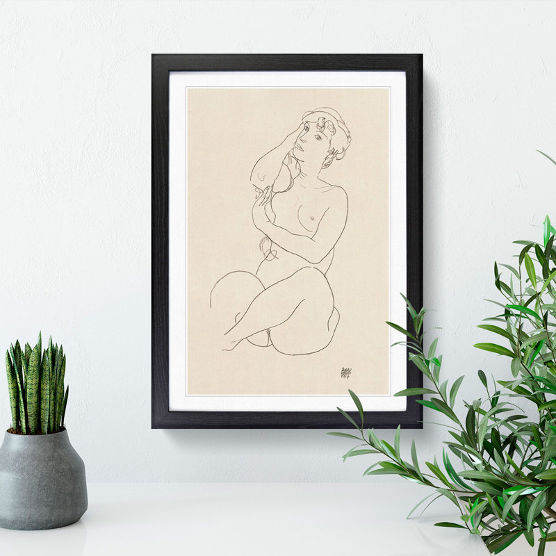 Study of a Naked Woman Vol.3 by Egon Schiele - Picture Frame Painting, Black Framed, 65cm H x 48cm W x 2cm D
