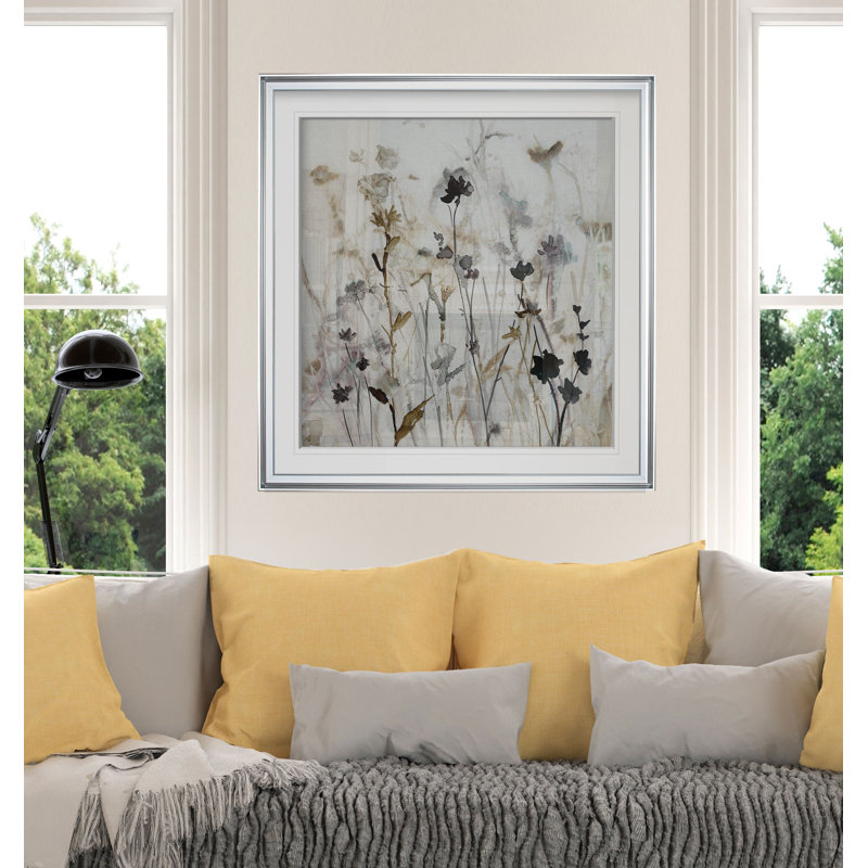« Wildflower Mist I » - peinture, H 37 po x l 37 po, Impression encadrée, Argent