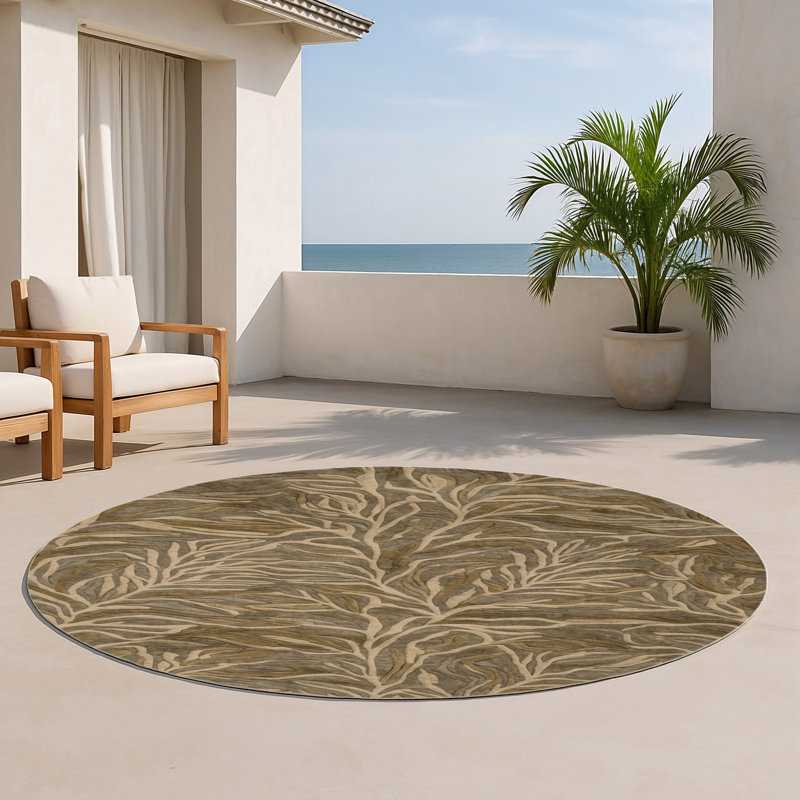 Nature Brown Indoor and Outdoor Area Rug, Round 5'