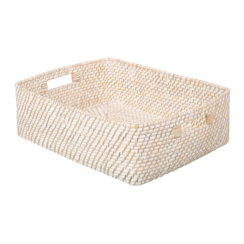 Rosecliff Heights Bavan Rattan Basket, 6" H x 18" W x 14" D, White Wash