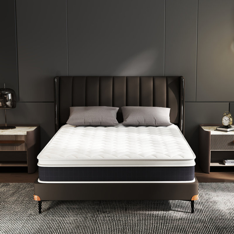 Queen Size Mattress, Medium Firm Hybrid Pocket Spring Mattresses, Pillow Top Mattresses In a Box, Queen, Black Design