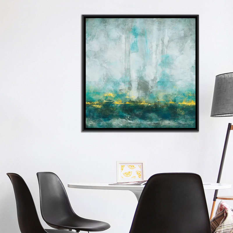 «Aqua Blu», reproduction sur toile, H 18 po x l 18 po x P 1,5 po, Toile avec cadre noir, Pas de tapis
